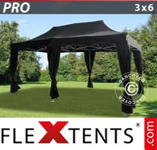 Flex tenda FleXtents PRO 3x6m Preto, inclui 6 cortinas decorativas