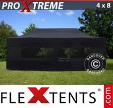 Flex tenda FleXtents Xtreme 4x8m Preto, incl. 6 paredes laterais