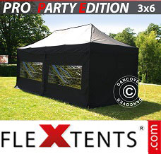 Flex tenda FleXtents PRO 3x6m Preto, incl. 6 paredes laterais