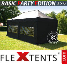 Flex tenda FleXtents Basic 3x6m Preto, incl. 6 paredes laterais