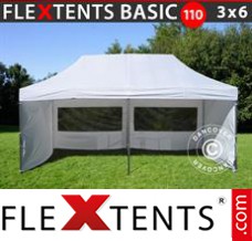 Flex tenda FleXtents Basic 110, 3x6m Branco, incl. 6 paredes laterais