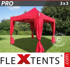 Flex tenda FleXtents PRO 3x3m Vermelho, inclui 4 cortinas decorativas