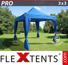 Flex tenda FleXtents PRO 3x3m Azul, inclui 4 cortinas decorativas