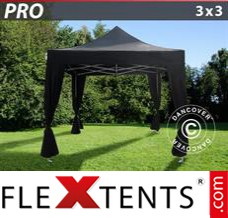 Flex tenda FleXtents PRO 3x3m Preto, incl. 4 cortinas decorativas