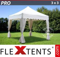 Flex tenda FleXtents PRO "Wave" 3x3m Branca, incl. 4 cortinas decorativas