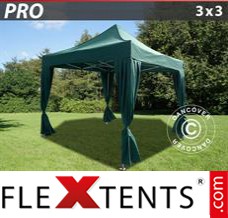 Flex tenda FleXtents PRO 3x3m Verde, incl. 4 cortinas decorativas