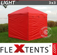 Flex tenda FleXtents Light 3x3m Vermelho, incl. 4 paredes laterais